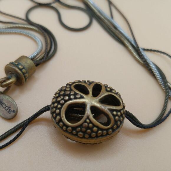 Chico’s Layered Pendant Necklace Black Enamel Beads Multistrand Chains - Picture 7 of 10